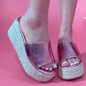 Pink Metallic Espadrille Platform Sandal